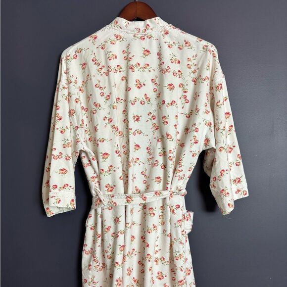 Vintage 90's Cacique 100% Cotton White Rose Floral Belted Tie Robe Size M/L - Picture 14 of 15